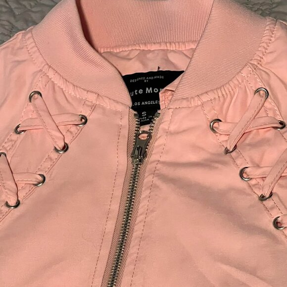 Haute Monde Lightweight Jacket Pink Fill Zip Lace Detail Size S - Picture 8 of 13